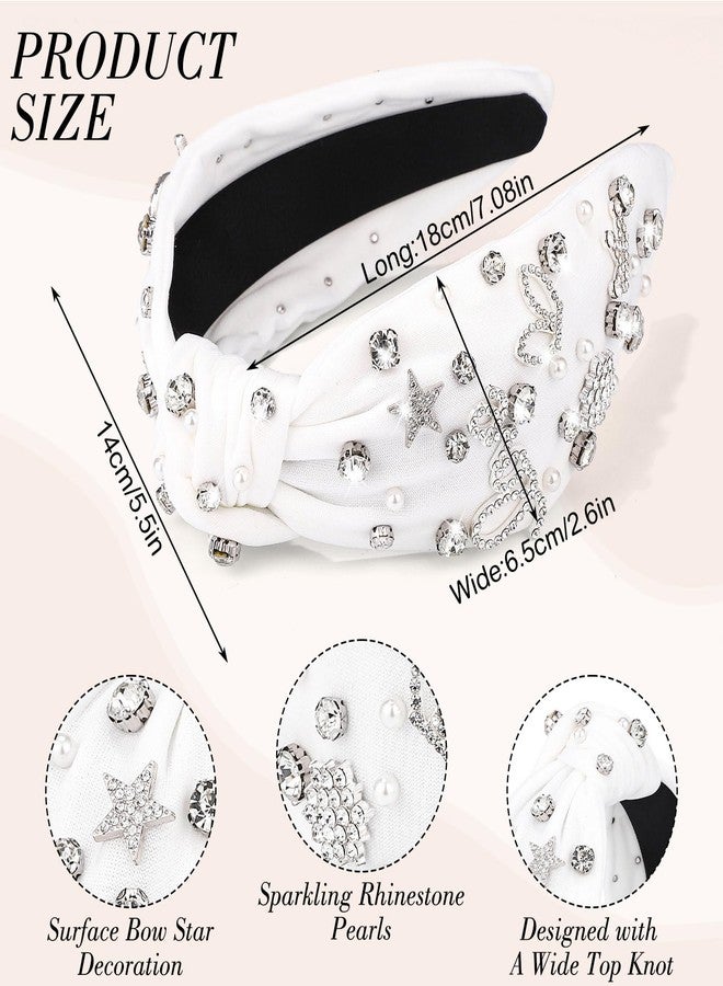 obeoby Valentine's Day Headband for Women, White Knotted Headbands with Rhinestone Crystal Wedding Gifts Bride Hairband - Image 2